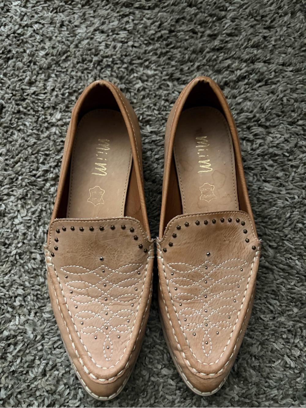 Women's Tan Stud-Embellished Slip-On Loafers